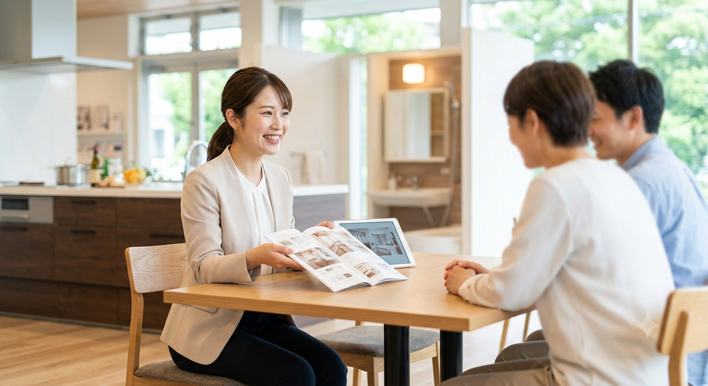 お客様に住宅設備を提案するスタッフ